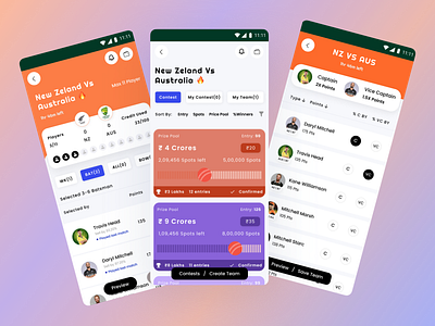 Cricket Fantasy App UI Design dailyui design designers dribble ui uiux ux