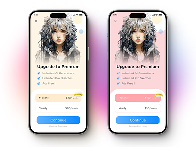 Premium ai ai art ai card design in app in app purchase screen ui in app purchase ui premium premium app premium membership ui premium page premium subscription premium ui premium work purchase screen purchase ui subscription app subscription screen ui subscription ui ui