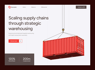 Remodist - Warehousing Website bold branding cargo clean container crane distribution freight landing page logo red ship shipping ui warehouse web design website