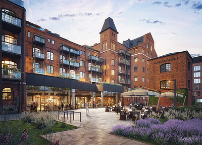 REVITALIZATION OF THE OLD ROZANKA MILL IN WROCŁAW, POLAND architecture fortress historic buliding lofts mill red brick building visualisation 3d