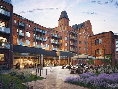 REVITALIZATION OF THE OLD ROZANKA MILL IN WROCŁAW, POLAND architecture fortress historic buliding lofts mill red brick building visualisation 3d