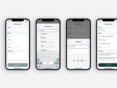 just pixels & craft #011 app design empty state event event creation location location selection mobile overview product design search search location time selector ui ux