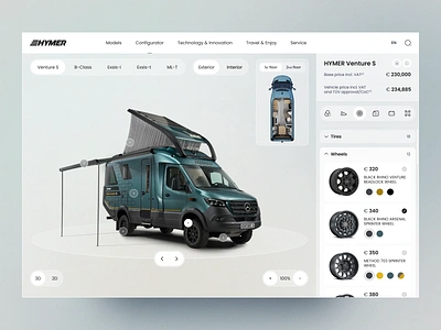 Hymer | Configurator 360 auto car car configurator clean configurator constructor custom car design landing page mercedes benz travel ui ui design uiux ux ux design vehicle web design website