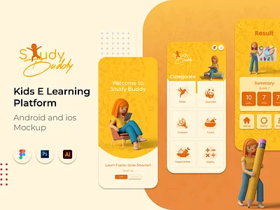 Study Buddy App app design e learning figma illustrator kids learning ui ux