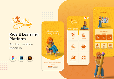 Study Buddy App app design e learning figma illustrator kids learning ui ux