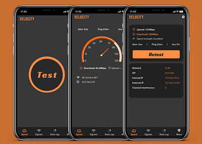 Presenting UI of Velocity, The app to check your internet speed. design figma graphic design mobile application speed test ui user interface ux web web design