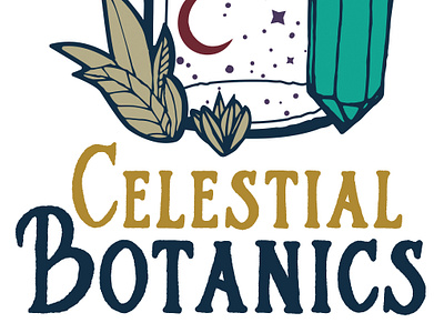 Celestial Botanics Bottle Logo botanics bottle branding business celestial crystal design graphic design illustration logo moon plant print soaps stars typography vector visual identity