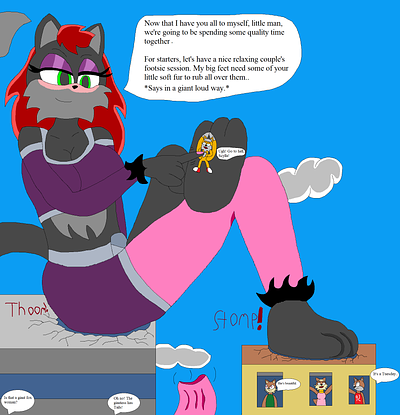 Scylla's Fe-Fi-Fo Footsie Fun With Tails adults anthro canonxoc character fantasy foot furry giant giantess girly illustration mobian romance shipping sonic sonicoc superpowers supervillains titans villainess