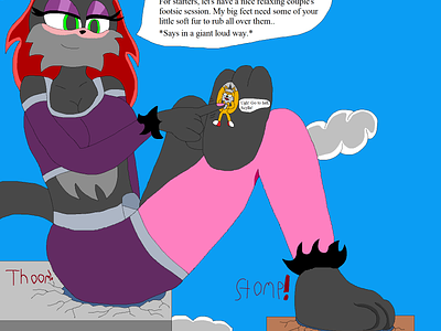 Scylla's Fe-Fi-Fo Footsie Fun With Tails adults anthro canonxoc character fantasy foot furry giant giantess girly illustration mobian romance shipping sonic sonicoc superpowers supervillains titans villainess