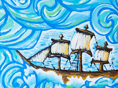 Lost at Sea acrylic art artwork blue boat green ocean paint painting sea ship water waves
