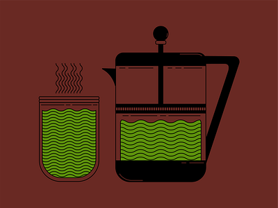 Morning Tea Ritual black brew brown coffee cup french press geometric green hot illustration illustrator mason jar morning. tea