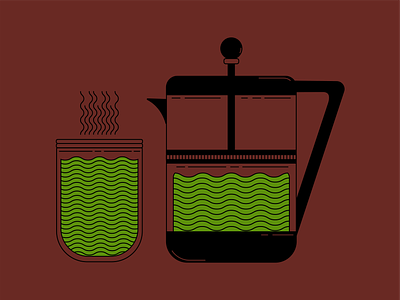 Morning Tea Ritual black brew brown coffee cup french press geometric green hot illustration illustrator mason jar morning. tea