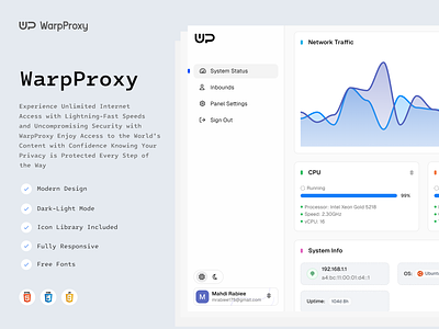 WarpProxy Website Project branding dashboard dashboard ui design graphic design html css js mahdi rabiee mohammad mahdi rabiee panel panel ui ui ux vpn ui warpproxy warpproxy website warpproxy website project website