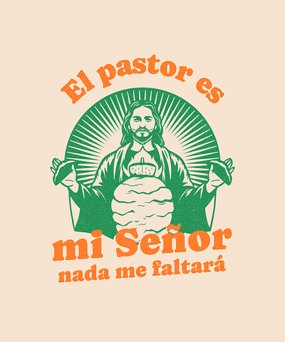 Tacos al pastor character design funny illustration jesus mexico parody t shirt tacos tacos al pastor
