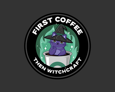 Witchcraft cat character coffee cute design illustration t shirt