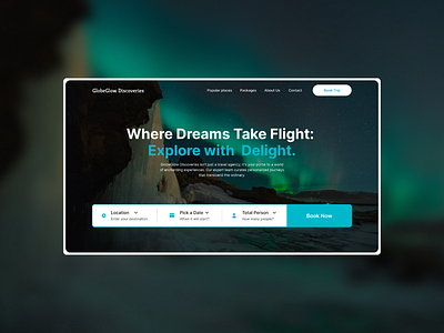 GlobeGlow Discoveries-Travel Agency Landing and Booking Page app booking dashboard design graphic design landing page minimal product design travel ui ux web web design website