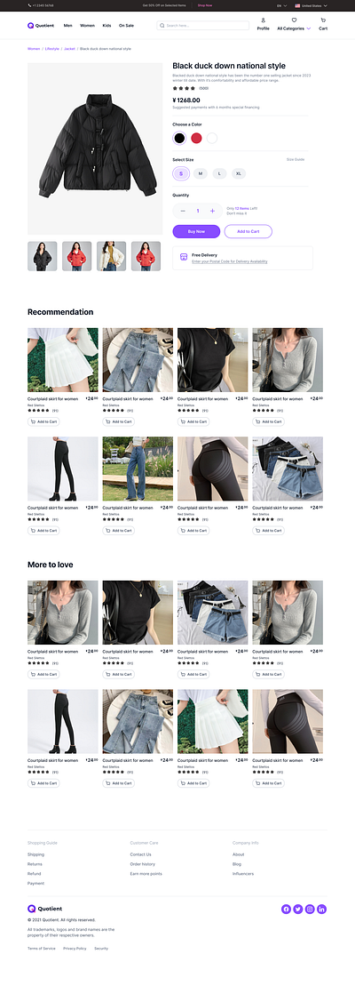 A product details page for an e-commerce website ui