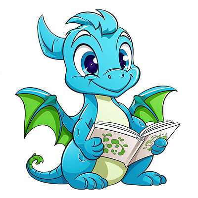 Cute dragon reading a book design dragon graphic design illustration vector