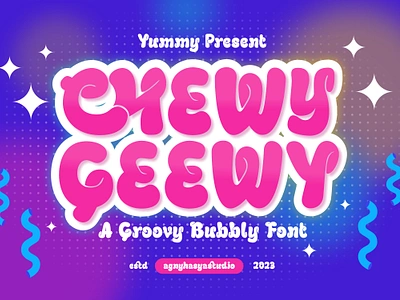 Chewy Geewy - A Groovy Bubbly Typeface 80s 90s bold brand branding bubble cartoon children comic display fancy font fun grafitti groovy kids playful pop retro typeface