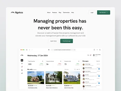 Ngekos: Real Estate Landing Page agency architecture b2b clean hero section landing page minimalism modern product design property real estate real estate landing page real estate website realtor rent property residence sell property uiux web design website