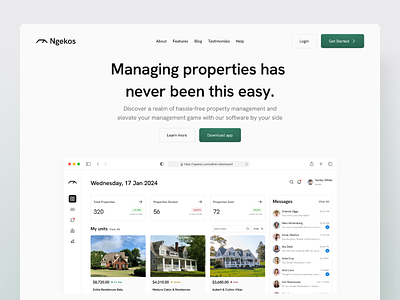 Ngekos: Real Estate Landing Page agency architecture b2b clean hero section landing page minimalism modern product design property real estate real estate landing page real estate website realtor rent property residence sell property uiux web design website