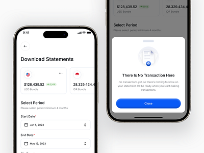 Download Statement Page app design banking banking app bucket bundle card clean date picker design empty state finance flat illustration money period saving simple ui wallet