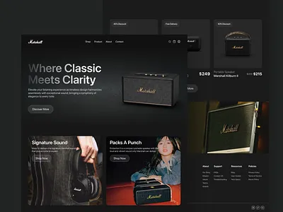 Marshall - Audio Store Landing Page audio ecommerce home page landing page music online shop online store product shop sound speaker store website