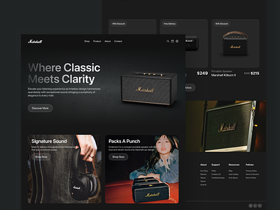 Marshall - Audio Store Landing Page audio ecommerce home page landing page music online shop online store product shop sound speaker store website
