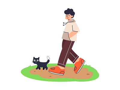 Taking a stroll with a pet🐈‍⬛ design design exploration graphic design illustration jogging jogging illustration pet pet illustration walking walking illustration