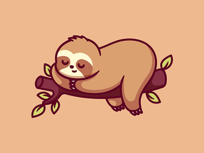 Sloth animal cartoon character cup cute funny illustration kids leaf mark outline sleepy sloth sticker toy vector