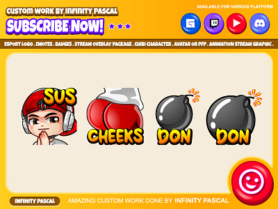 💣Custom Twitch Emotes💣 artwork bom bouncy butt concept art custom design digital illustration discord emotes facebook emotes freelancer graphic design illustration kick loyalty badges open commission original character streamer twitch emotes unique youtube emotes