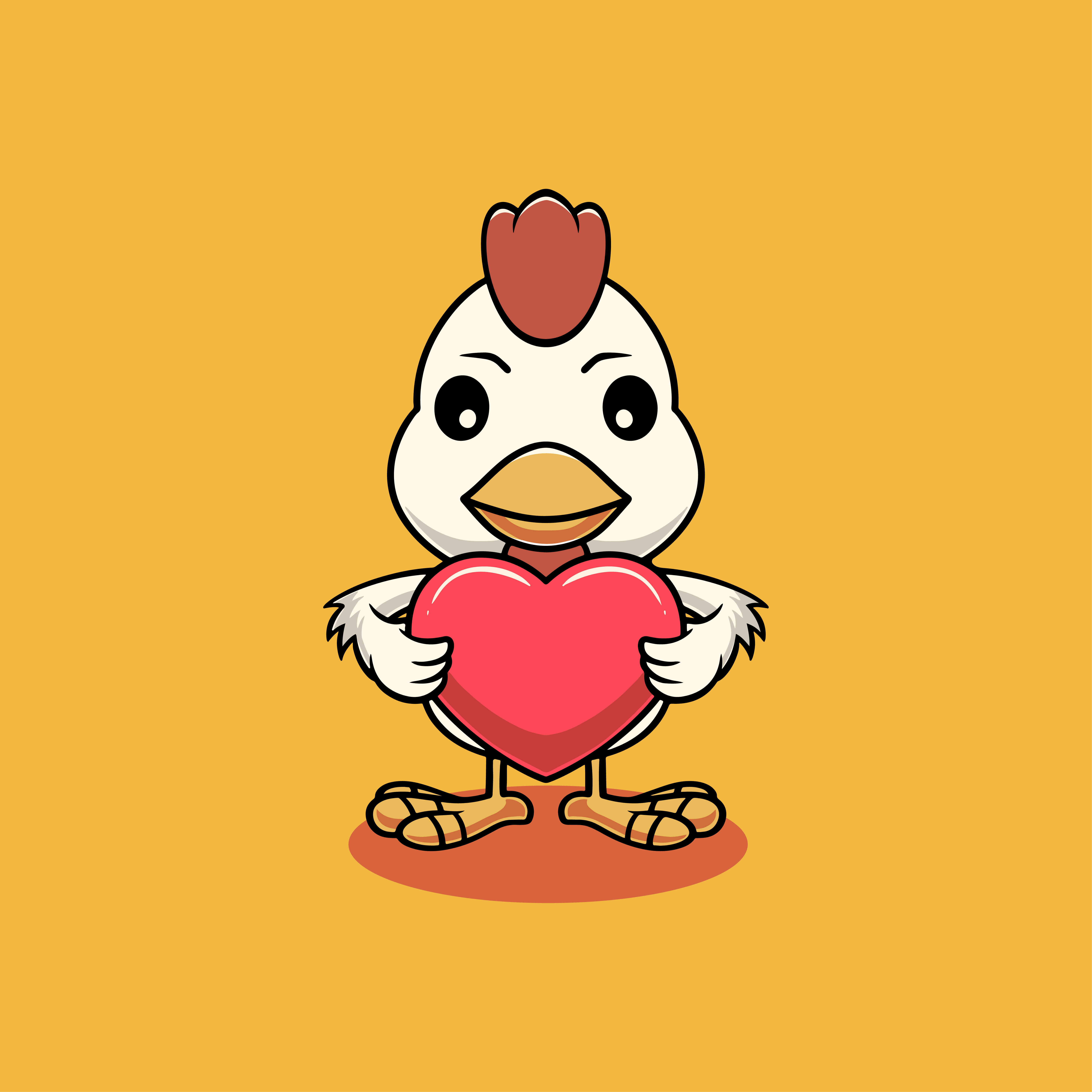 Cute chicken with big love cartoon illustration marriage