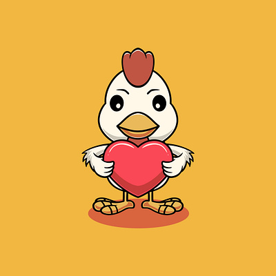 Cute chicken with big love cartoon illustration marriage