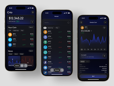 Crto - Crypto Market App app crypto crypto currency crypto wallet currency dark design exchange finance market mobile stock stocks ui wallet
