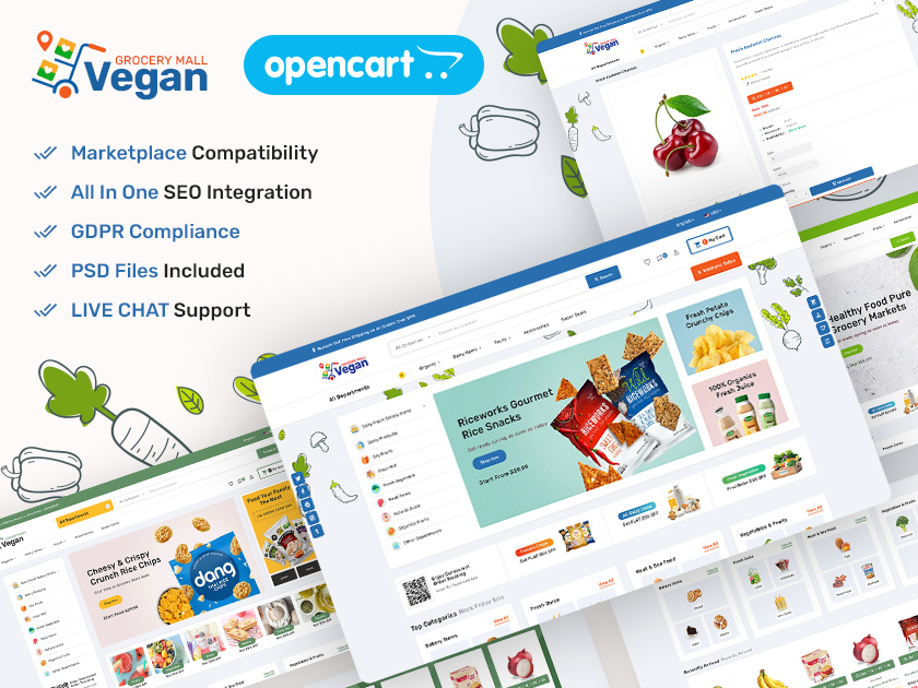 Best eCommerce Themes (Vegan-Organics Store) Multipurpose Theme branding design ecommerce illustration opencart organics prestashop responsive rtl shopify template templatetrip theme vegan woocommerce wordpress