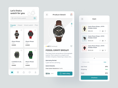 Elegant Watch E-commerce App UI UX Design Concept android app clean color concept ecommerce ios minimal ui ux watch