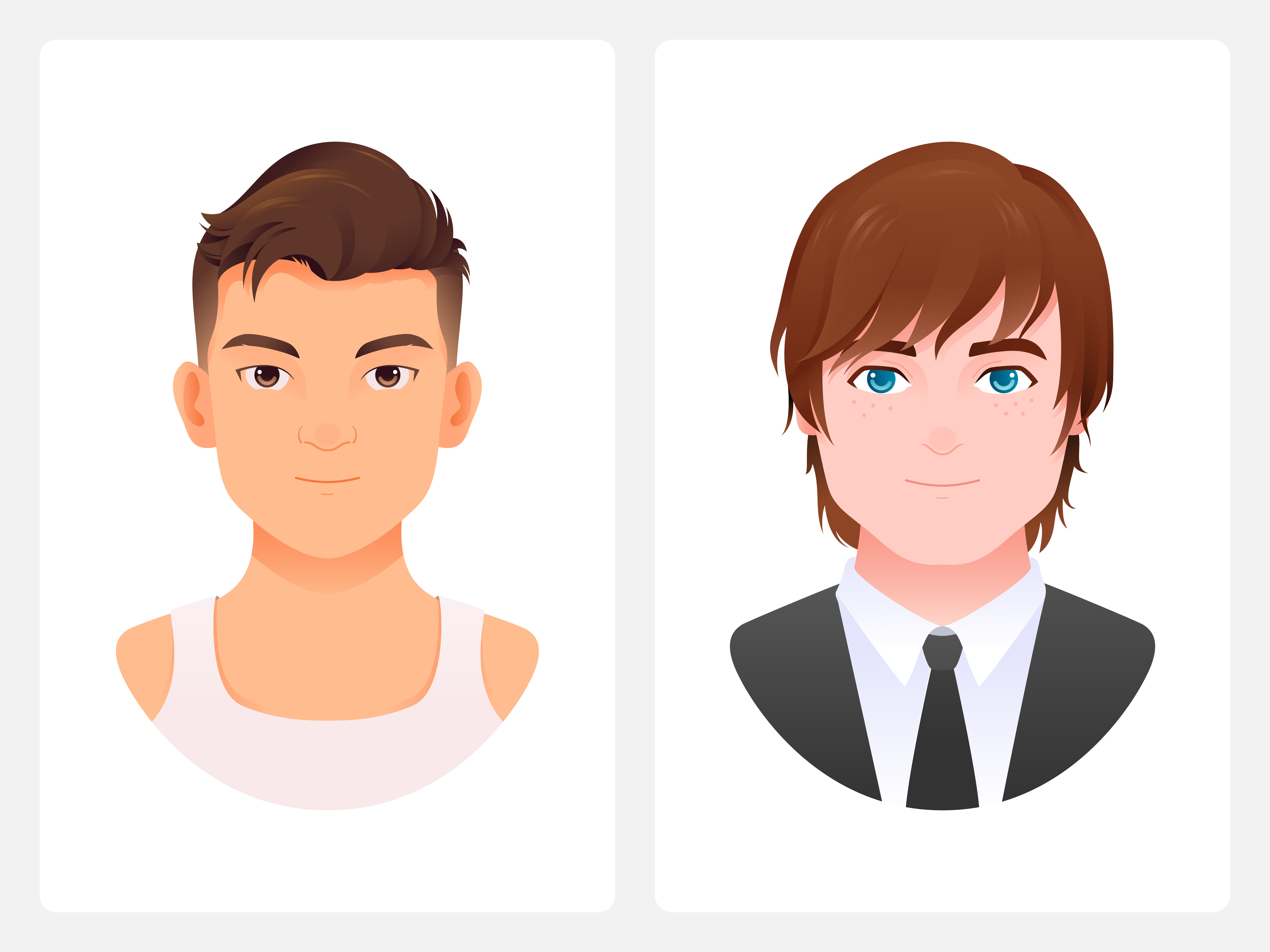 Japanese Boy & America Boy america boy blue eyes boy character handsome handsome guy happy illustration sales clerk smile staff suit ui white skin