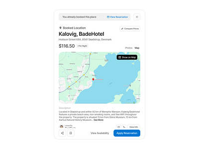 Booking Info airbnb app booking card component design design system figma hotel info leisure light map modal travel app ui design ui kit widget