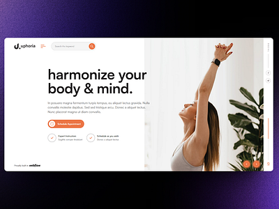 Yoga Studio Free Cloneable Hero Section - Made in Webflow animation branding fitness fullscreen menu hamburger menu health hero section lifestyle logo nav menu slider ui webflow webflow design webflow hero section webflow website yoga studio