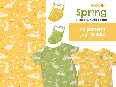 Spring patterns collection bundle fabric illustration pattern rabbit seamless spring textile