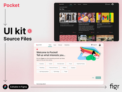 Make Pocket UI your own book marking branding design editable figma free graphic design home page kit landing page design mockup pocket app reading template ui ui kit ui ux web design website website design