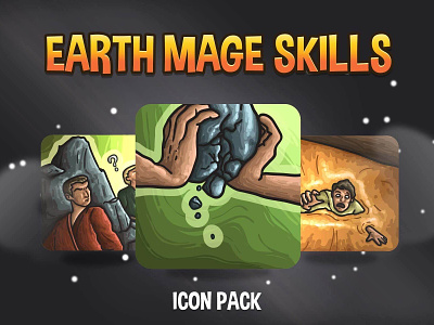 Earth Mage Skills Icon Pack 2d art asset assets fantasy game game assets gamedev icon icons illustration indie indie game magic magical magician rpg skill skills vector