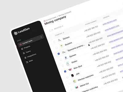 Leadgen - Streamlining Lead Generation for Sales Professionals cleandesign dashboard design desktopplatform leadgen marketing minimal mobileapp records sales salestool signin signuppage table ui ux webapp