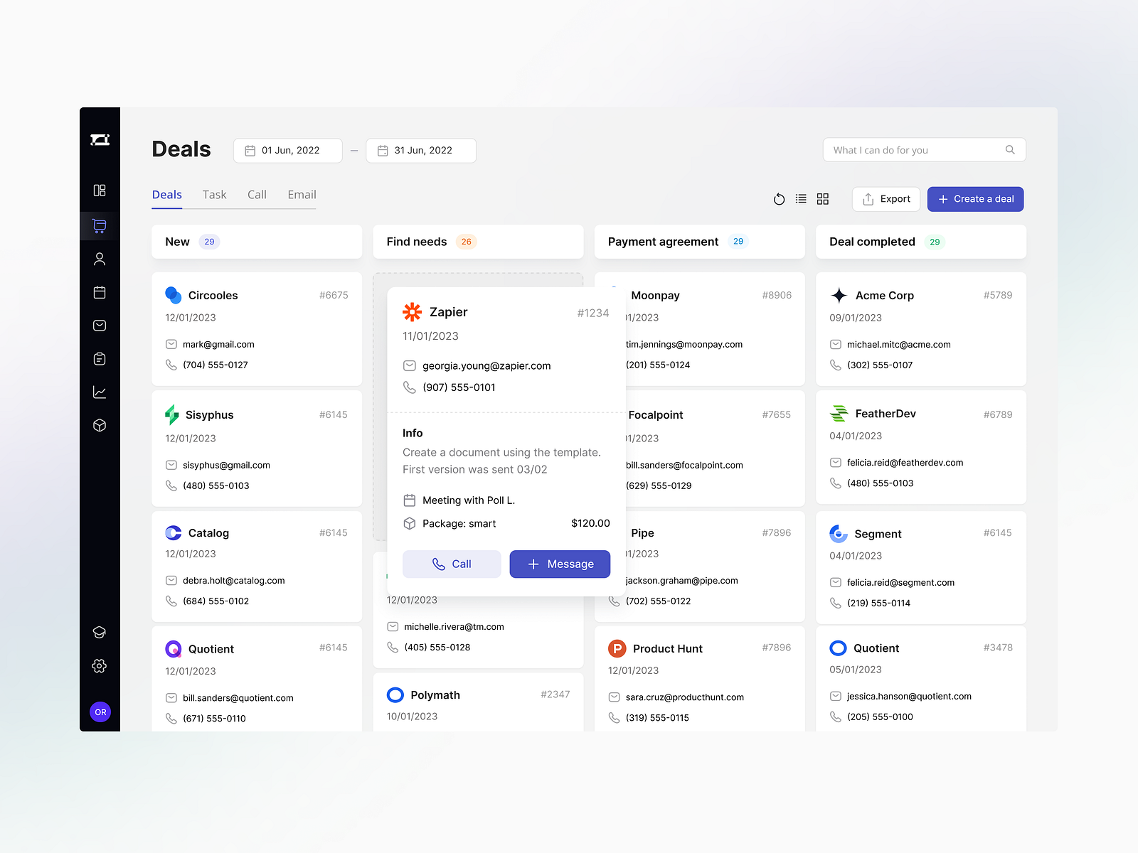 CRM design: Deals by Nik Ere for Lanp on Dribbble