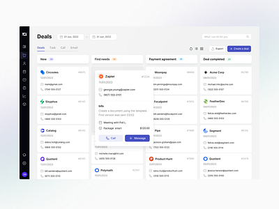 CRM design: Deals board clients crm customer management customers dashboard deals kanban management software payments product design saas sales track user interface ux web app web design