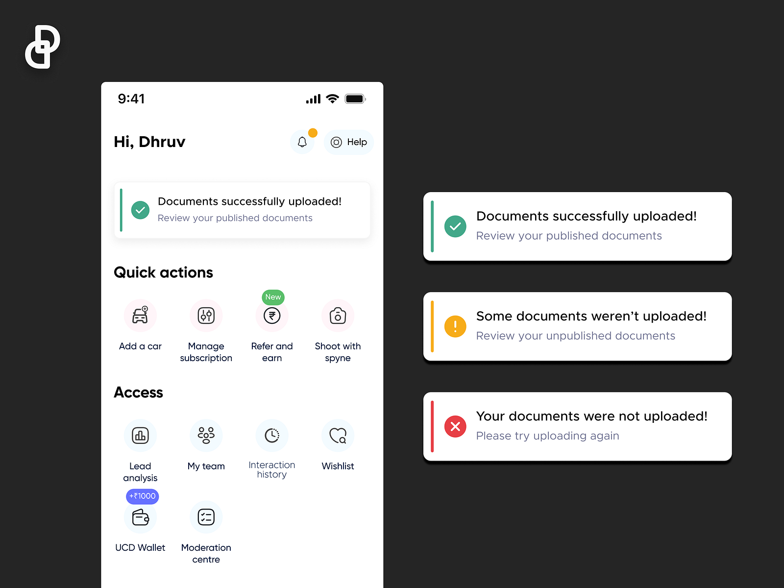 Alerts UI by Dhruv on Dribbble image.