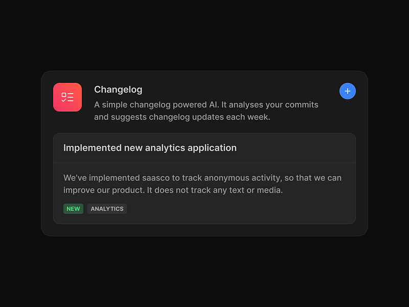 Changelog Card card changelog dark dashboard