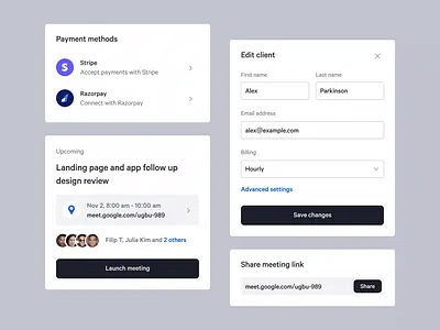 Design Components animation components mneeting mobile payments stripe ui ux video