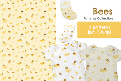 Bees. Seamless pattern collection bees bundle fashion flower illustration pattern repetitive seamless summer