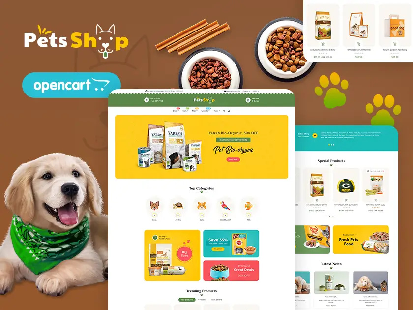 Pets Shop – Pets & Animal eCommerce Responsive Theme design ecommerce illustration online store opencart pets shop prestashop responsive shopify templates templatetrip theme unique woocommerce wordpress